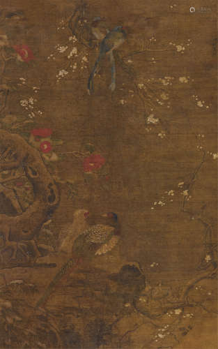吕纪（1477～？） 梅禽争春 立轴 设色绢本