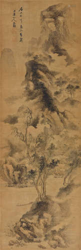 张瑞图（1570～1644） 云溪泊艇 立轴 设色绢本