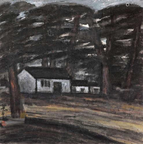 林风眠（1900～1991） 松林小屋 镜心 设色纸本