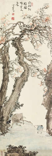溥儒（1896～1964） 秋林放牧图 立轴 设色纸本