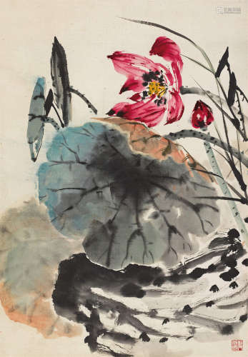 唐云（1910～1993） 荷花 镜心 设色纸本
