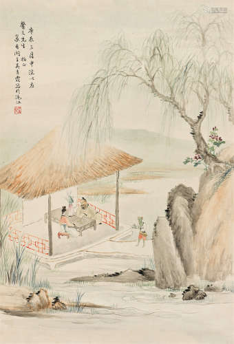 吴青霞（1910～2008） 2000年作 钟馗晤妹 立轴 设色纸本