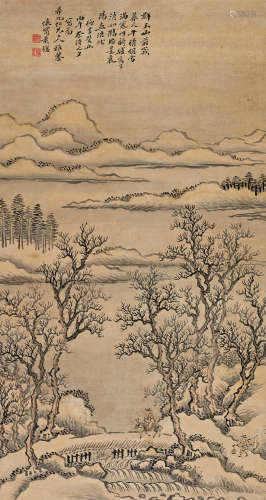 萧愻（1883～1944） 1906年作 寒川晴暮 立轴 设色纸本