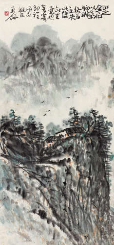 陈子庄（1913～1976） 山上人家 立轴 设色纸本