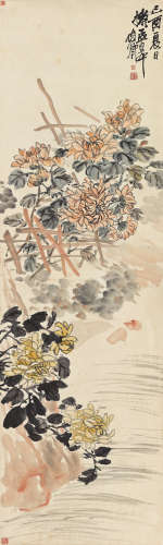 吴昌硕（1844～1927） 1909年作 东篱秋菊 立轴 设色纸本