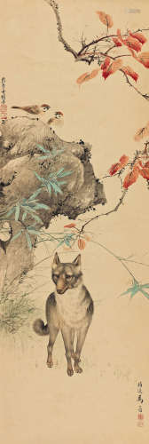 马晋（1899～1970）  张艺舟（b.1916） 秋风灵犬 立轴 设色纸本