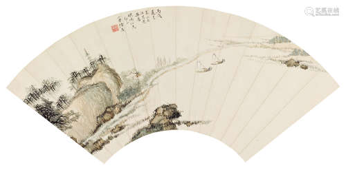 陆小曼（1903～1965） 1946年作 秋江归槕 扇面 设色纸本