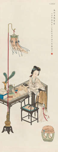 陆小曼（1903～1965） 1945年作 朱淑贞题诗图 立轴 设色纸本