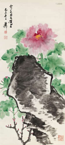 谢稚柳（1910～1997） 1979年作 牡丹寿石图 镜心 设色纸本