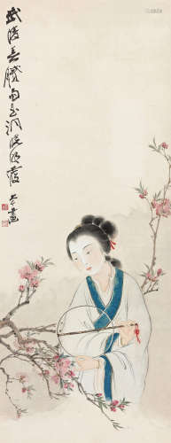张大千（1899～1983） 桃园执扇 立轴 设色纸本