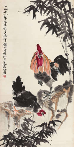 王铸九（1900～1966） 1959年作 双吉图 立轴 设色纸本