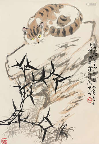 孙其峰（b.1920） 1986年作 猫 立轴 设色纸本