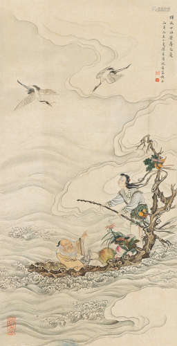 陆小曼（1903～1965） 1926年作 祝寿图 立轴 设色绢本