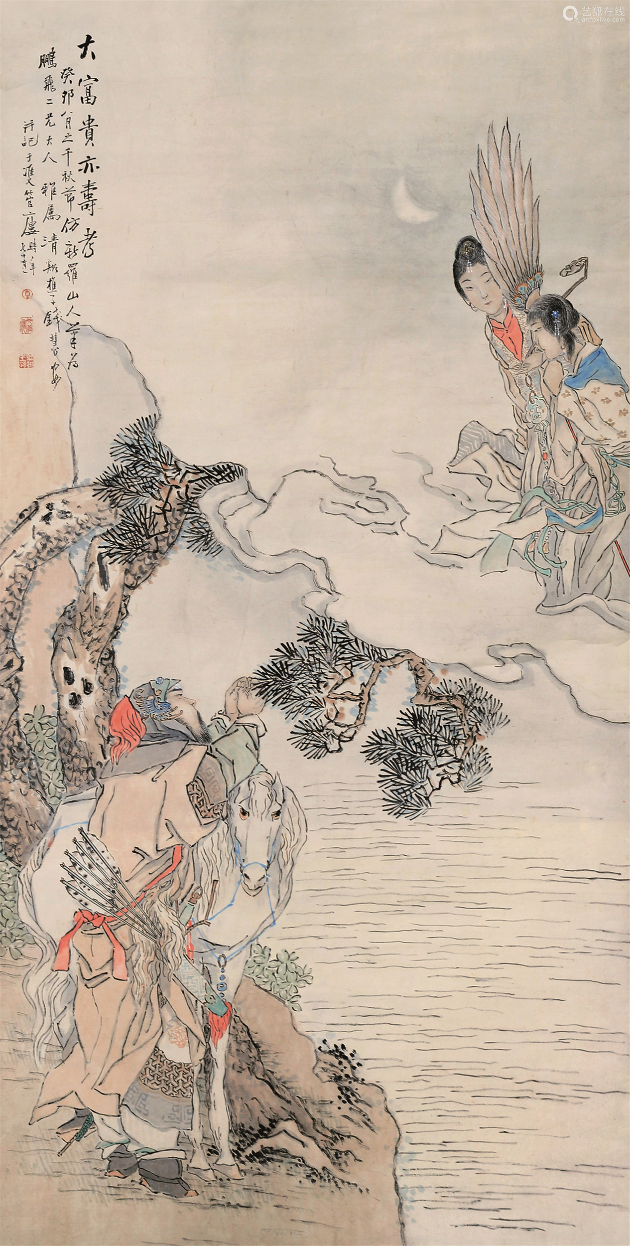 钱慧安富贵亦寿轴纸