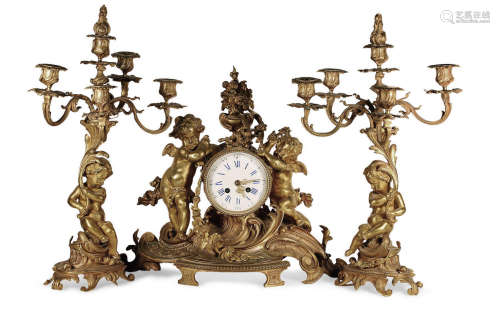 十八世纪 鎏金西洋钟表 （三件套）