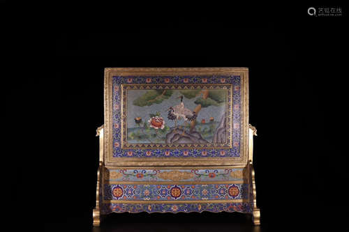 17-19TH CENTURY, A GILT BRONZE ENAMEL TABLE SCREEN ORNAMENT,QING DYNASTY