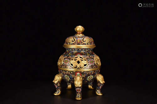 17-19TH CENTURY, A BRONZE ENAMEL CENSER, QING DYNASTY