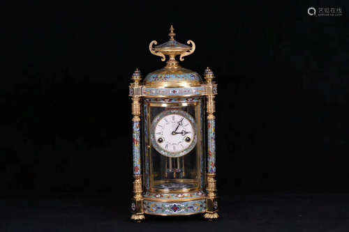 17-19TH CENTURY, A GILT BRONZE CLOISONNE CLOCK, QING DYNASTY