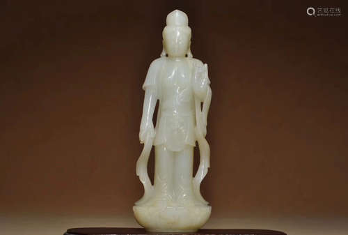 17-19TH CENTURY, A GUANYIN DESIGN HETIAN JADE ORNAMENT, QING DYNASTY