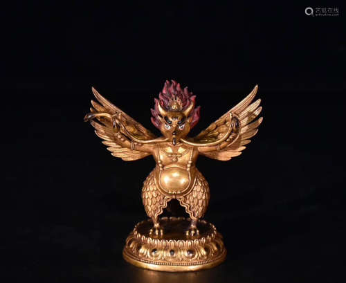 17-19TH CENTURY, A GILT BRONZE BIRD DESIGN FIGURE, QING DYNASTY