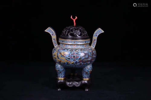 17-19TH CENTURY, A CLOISONNE DRAGON PATTERN CENSER,QING DYNASTY