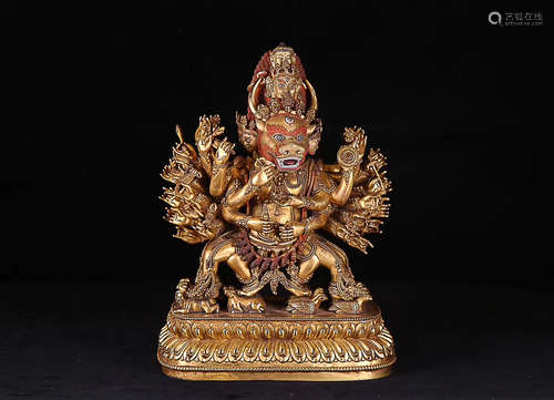 A 18TH CENTURY TIBETAN GILT BRONZE JIN GANG STATUE