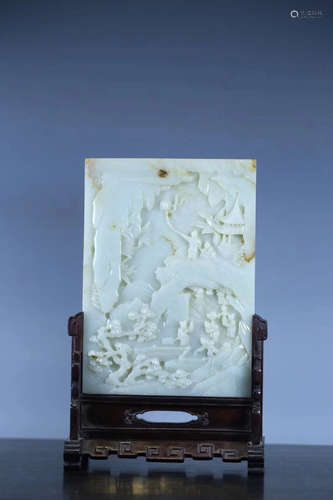 17-19TH CENTURY, A HETIAN JADE TABLE SCREEN, QING DYNASTY