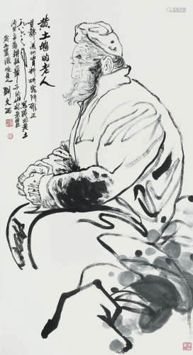 刘文西（b.1933） 黄土地的老人 立轴 纸本设色
