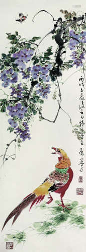 康宁（b.1950） 2006年作 紫藤锦鸡 镜心 纸本设色