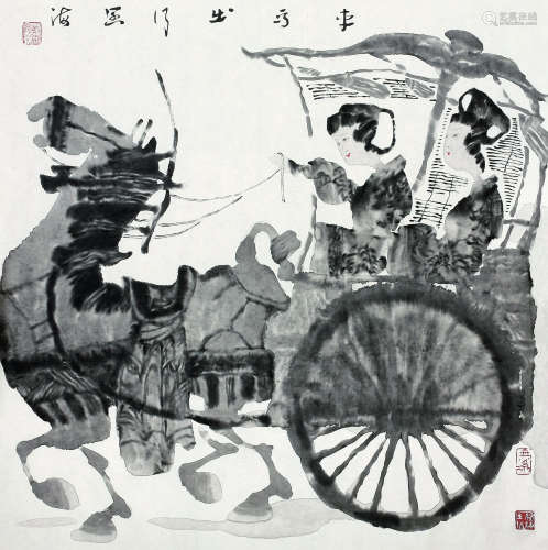 王阔海（b.1952） 夫人游春图 镜心 纸本设色