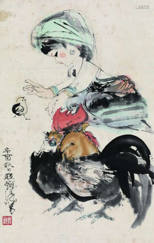 程十发（1921～2007） 1981年作 少女 立轴 纸本设色