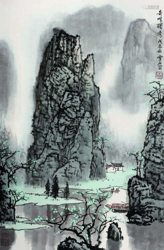 白雪石（1915～2011） 1988年作 奇峰独秀 立轴 纸本设色