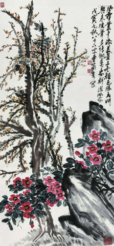 曹简楼（1913～2005） 1998年作 花卉 立轴 纸本设色