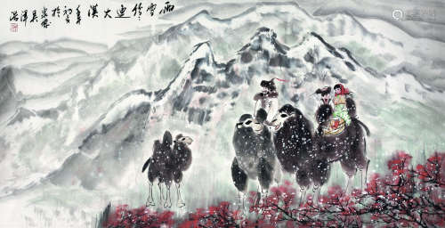 吴泽浩（b.1943） 2002年作 雨雪纷纷连大漠 镜心 纸本设色