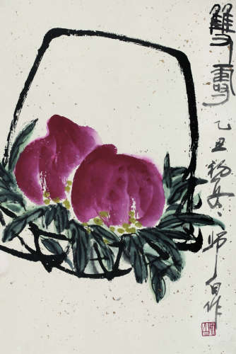 娄师白（1918～2010） 1985年作 寿桃 镜心 纸本设色