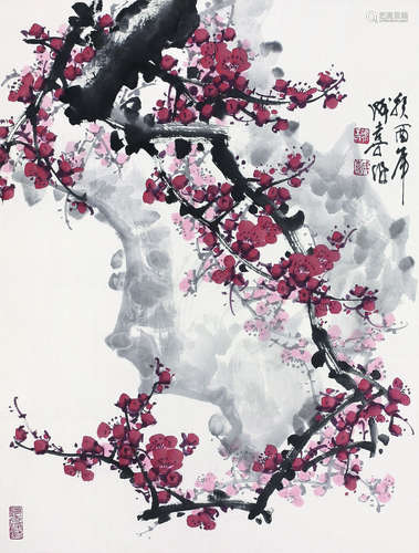 王成喜（b.1940） 红梅 镜心 纸本设色