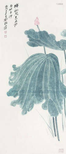 张大千（1899～1983） 1946年作 荷塘 立轴 纸本设色