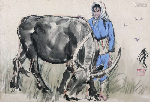 黄胄（1925～1997） 牧牛图 镜心 纸本设色