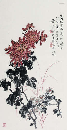 钱松喦（1899～1985） 花卉 立轴 纸本设色