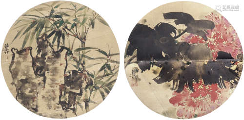 谢稚柳（1910～1997） 花卉双挖 立轴 纸本设色
