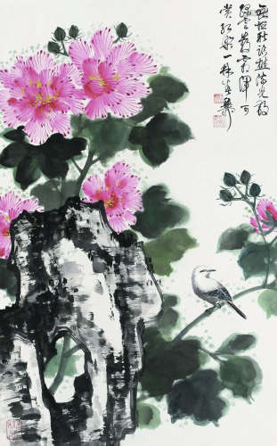 谢稚柳（1910～1997） 花鸟 立轴 纸本设色