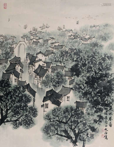 宋文治（1919～1999） 水乡 立轴 纸本设色