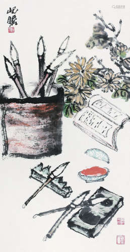 朱屺瞻（1892～1996） 笔精墨妙 立轴 纸本设色