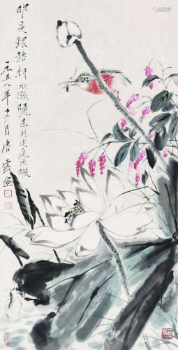 唐云（1910～1993） 1958年作 花鸟 立轴 纸本设色