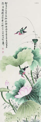 谢稚柳（1910～1997） 荷塘碧翠 立轴 纸本设色