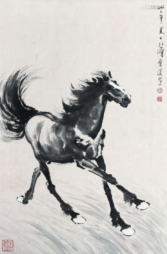 徐悲鸿（1895～1953） 1943年作 奔马图 立轴 纸本设色