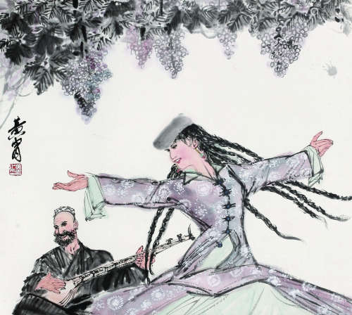 黄胄（1925～1997） 新疆舞 立轴 纸本设色