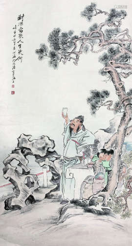 沈心海（1856～1941） 对酒当歌 立轴 纸本设色