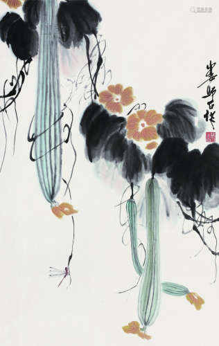 娄师白（1918～2010） 丝瓜蜻蜓 立轴 纸本设色
