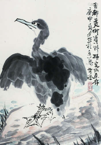 李苦禅（1899～1983） 鱼鹰 立轴 纸本设色
